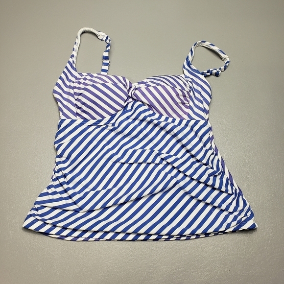 3/$15 apt 9 blue, purple striped tankini bathing suit top women's size medium - Picture 1 of 10